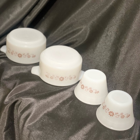 PYR-O-REY DYNAWARE Termocrisa Milk Glass Brown Daisy Ramekins (2) & Cups (2) - Picture 4 of 11